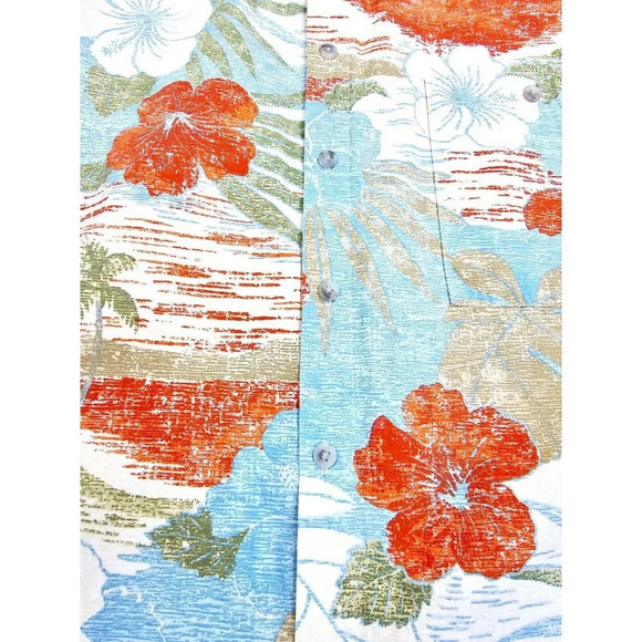 Pierre Cardin Size Large Men's Vanilla Floral Hawaiian Short Sleeve Cotton Shirt - Picture 6 of 10
